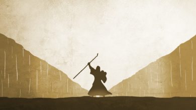 Moses holding up a Rod and the 10 Commandments