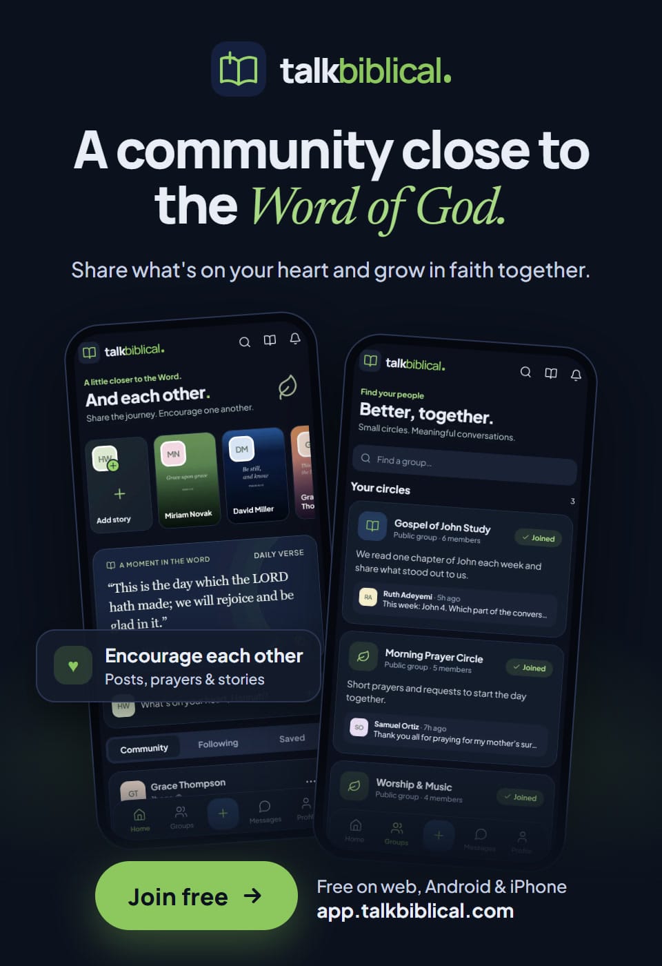 Talk Biblical: a community close to the Word of God. Join free at app.talkbiblical.com